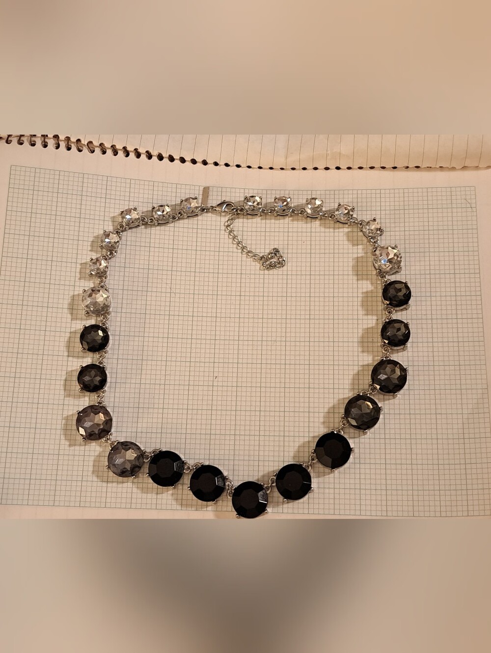Lane Bryant Black, Grey and Silver Faceted Crystal Necklace